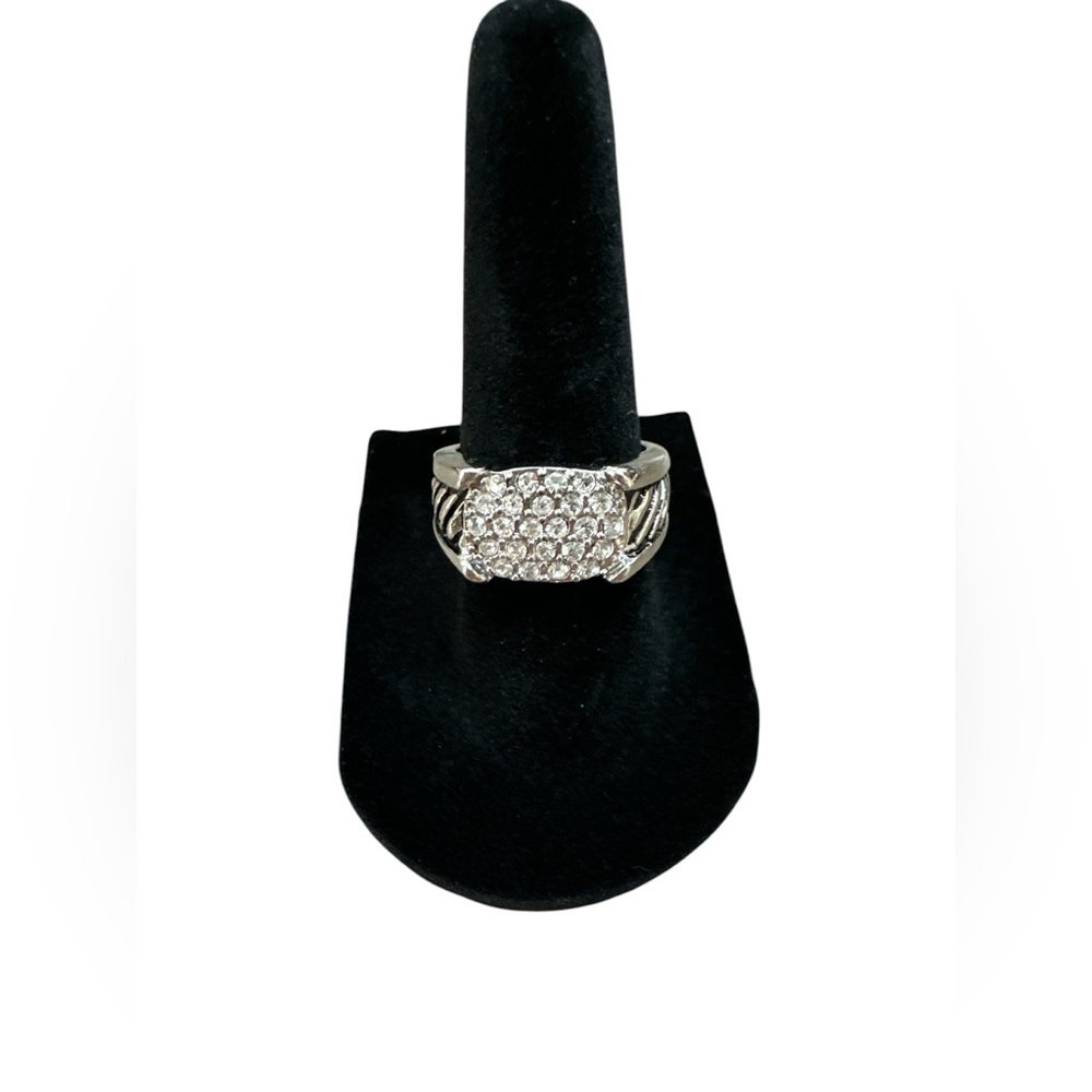 Silver and Pave CZ Ring, Size 6 NEW